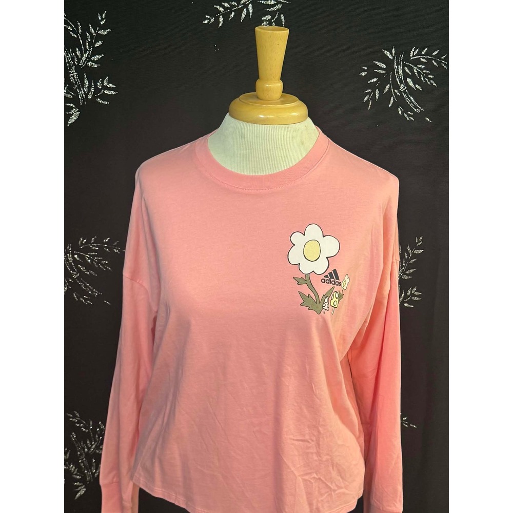 Adidas Girls Pink Keep‎ Going Growing Floral Graphic Long Sleeve Tee